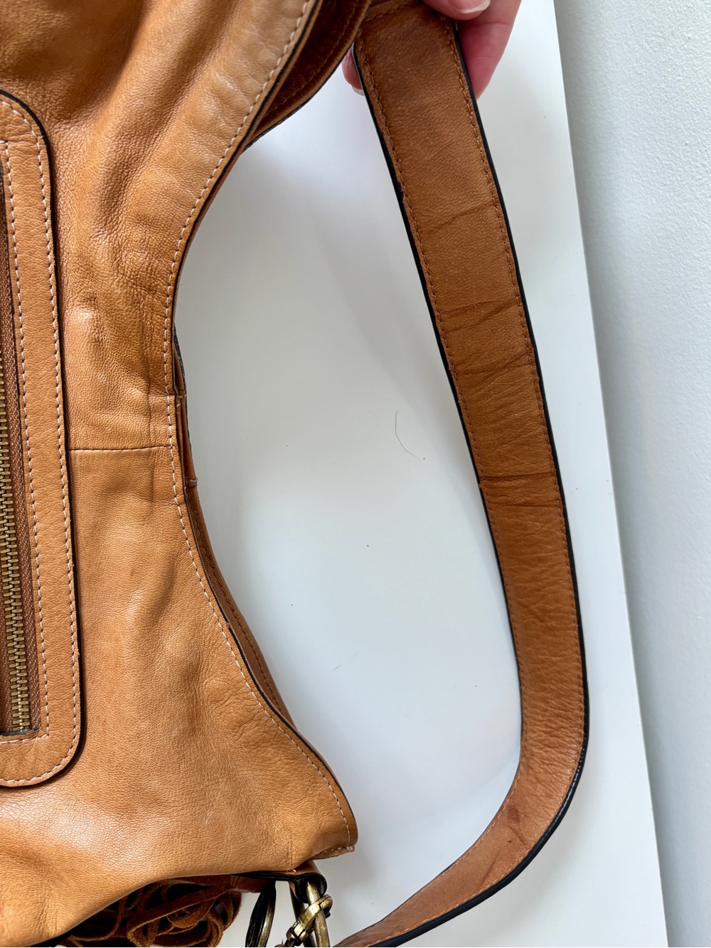 Firenze Bella Light Brown Floral-Embossed Leather Vintage-Inspired Hobo Bag - Picture 14 of 16